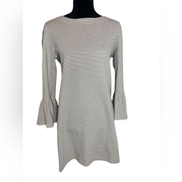 J.CREW BLACK AND WHITE STRIPED‎ BELL SLEEVE COTTON DRESS WOMENS SIZE SMALL - Picture 6 of 8